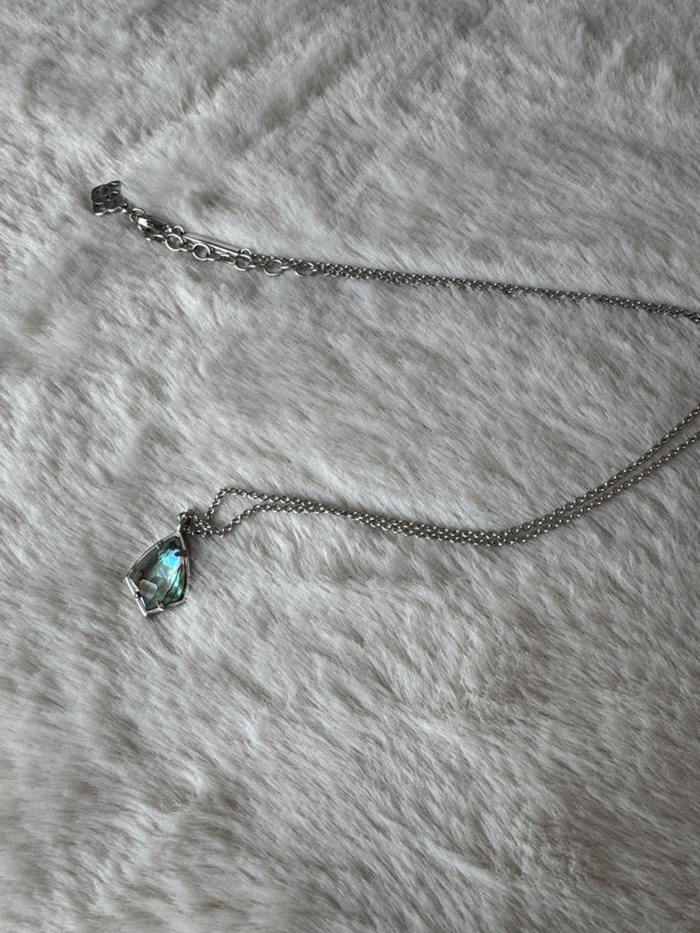 Kendra Scott Silver Necklace with Iridescent Teardrop Pendant